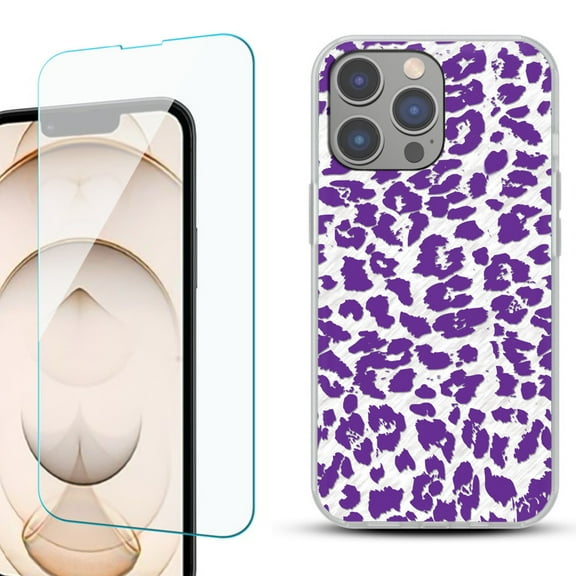 OneToughShield ® for iPhone 15 Pro Max Shockproof Fashion Phone Case, with Tempered Glass Screen Protector - Cheetah Purple