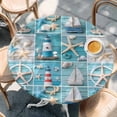 thumbnail image 3 of Ocean Theme Round Fitted Table Cover Beach Anchor Lighthouse Starfish Blue Wood Waterproof Table Cloth with Elastic Edge Wipeable Tablecloth for Picnic Camping Party Fits 36"-44" Diameter, 3 of 8