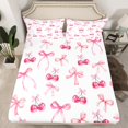 thumbnail image 2 of Manfei Girls Bowknot Bed Sheets 4pcs, Cartoon Cherry Bow King Sheets, Princess Style Sheet Set, White Pink Lightweight Room Decor, 2 of 6
