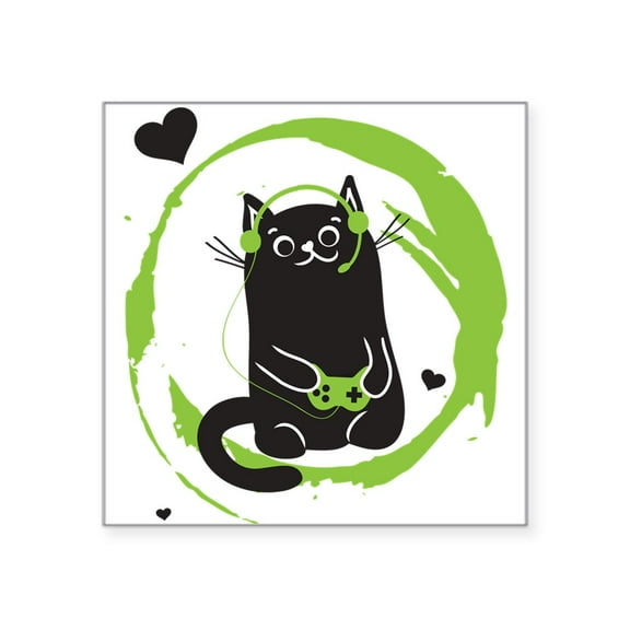 CafePress - Gamer Cat Sticker - Square Sticker 3" x 3"