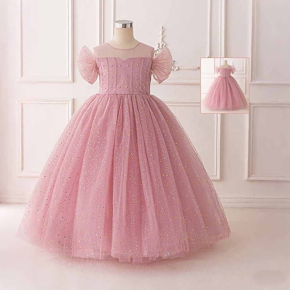 Girls Formal Dresses Flower Girl Dress Pink Tulle Dress for Girls Fancy Dresses Up Clothes for Girls 7-8 Years