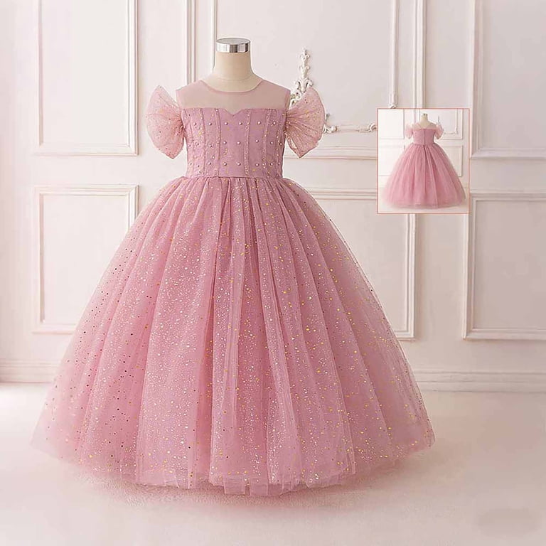 Wdgfv Girls Sequin Party Dress Elegant Beaded Puffy Gown for Birthday  Pageant Prom Graduation Casual Wear Age 7-12 Years Pink 9-10 Years -  Walmart.com