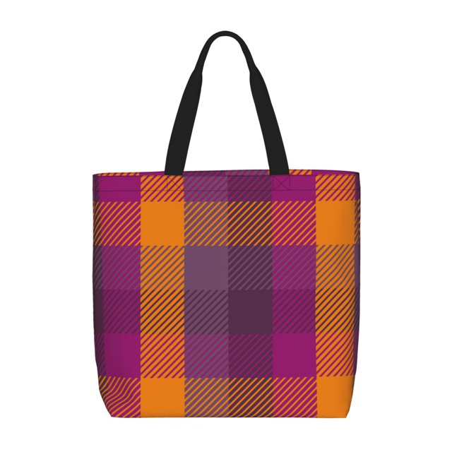 Easygdp Purple Yellow Buffalo Plaid Bolsa Tote para Mujer, Bolso de Hombro para Trabajo, Playa, Viajes, Compras y Supermercado