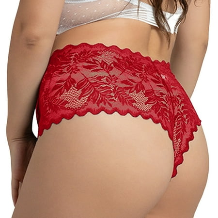 OJSFQUFP Red Womens Plus Size Underwear Sexy Lace Panties Stretch Soft Ladies Hipster Briefs Underwear Lady Underwear L2