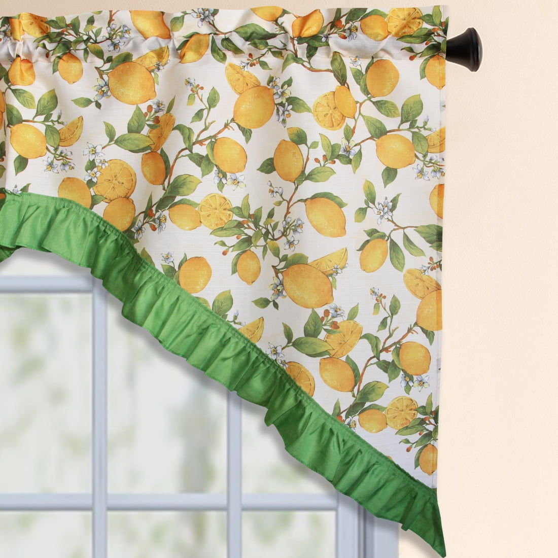 3 PC Kitchen Curtain Swag Set, Fruit Floral Rooster Printed Design ...