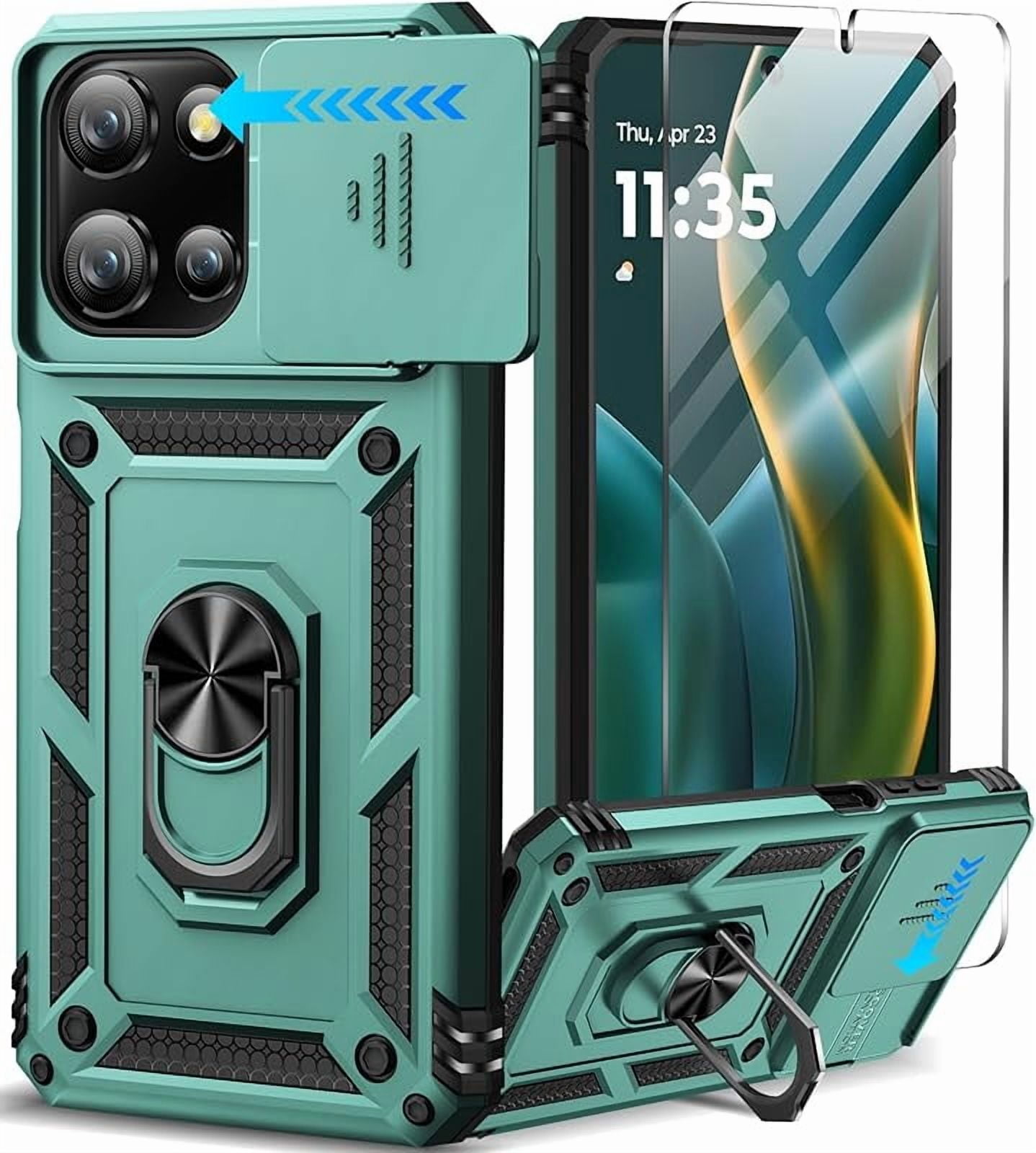 MUKO for Motorola Moto G 5G 2025 Case with Screen Protector & Slide Camera Lens Cover, Built-in 360°Rotate Magnetic Ring Stand Shockproof Protective Phone Case for Moto G 2025 Case Green