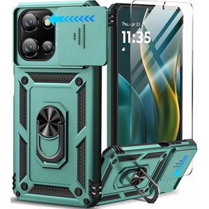 MUKO for Motorola Moto G 5G 2025 Case with Screen Protector & Slide Camera Lens Cover, Built-in 360°Rotate Magnetic Ring Stand Shockproof Protective Phone Case for Moto G 2025 Case Green