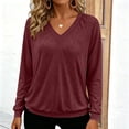 thumbnail image 2 of Qgtaibl V Neck Pullover Tops for Women Raglan Long Sleeve Solid Color Lounge Blouse Fall Loose Fit Stretchy Sweatshirts Wine XXL, 2 of 9
