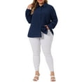 thumbnail image 2 of MODA NOVA Juniors Plus Size Swiss Dots Long Sleeves Button Down Shirt Navy Blue 4X, 2 of 6