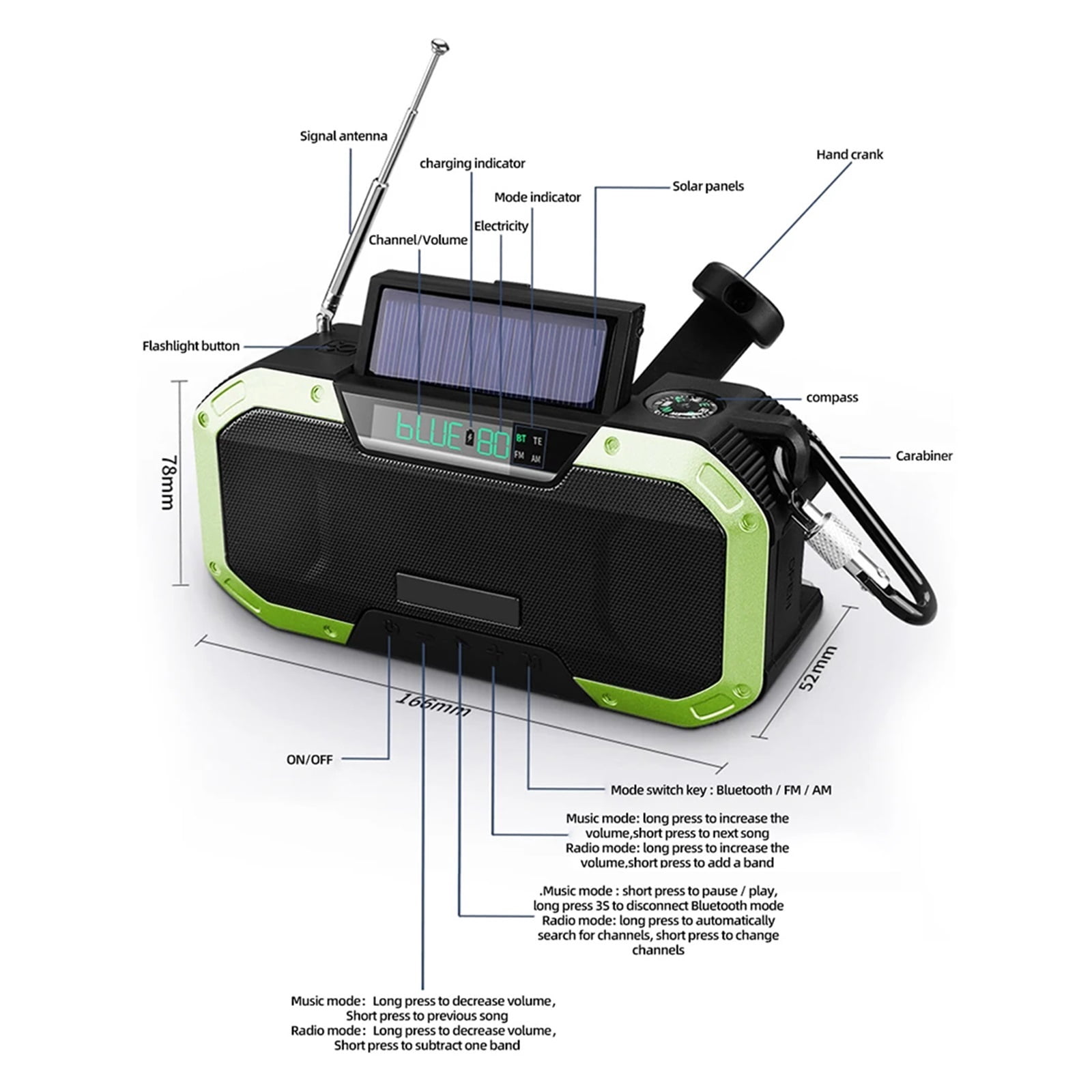 Portable Multifunctional 5000mAh Solar USB Power Bank With Hand-cranked Power Generation And Automatic Channel Search For Emergency Radio ,Listen Anytime, Anywhere