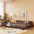 thumbnail image 2 of Mirightone Full Size Floor Bed, Wood Montessori Floor Beds with Fence Railings, Door & Slats Support, Twin Playhouse Bed Frame, (Espresso), 2 of 6