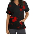 thumbnail image 1 of TIMIFIS Haut de Sarrau Imprimé Rouge d'Halloween pour Femme Uniforme de Travail à Manches Courtes Col en V Citrouille Araignées Fantôme Imprimé des Fêtes Tunique Sarraus Blouse de Tenue de Travail Hauts de Sarrau avec Poches-Rouge, 1 of 5