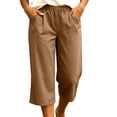 thumbnail image 2 of Cloaraye Cotton Capri Pants for Women Elastic Waist Wide Leg Cropped Pants with Pockets Solid Color Casual 3/4 Length Palazzo Pants, 2 of 6