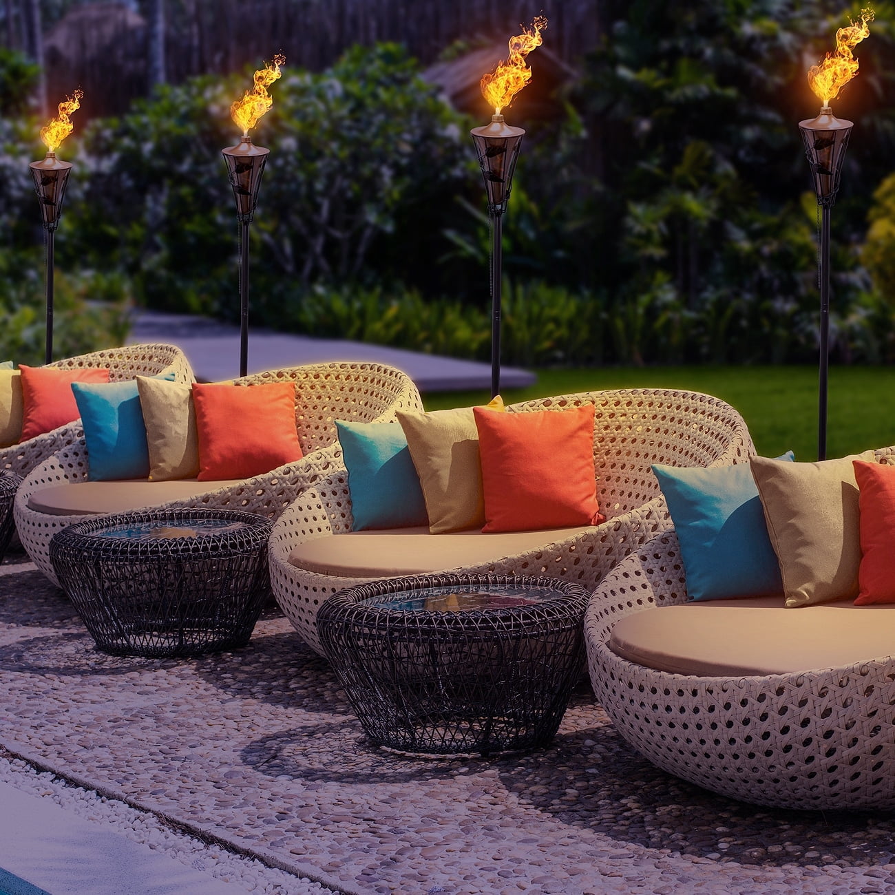 Matney Outdoor Metal Torches - Includes Metal Oil Canisters with Covers to Extinguish Flame - Great for Outdoor Decorating, Luau, Parties, Extra Long 60 Inches (2 Pack)
