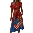 thumbnail image 4 of Women's 250th America Anniversary Dresses Independence Day Dress A-Line V Neck Short Sleeve Plus Size Casual Dresses Summer Long Dresses, 4 of 5