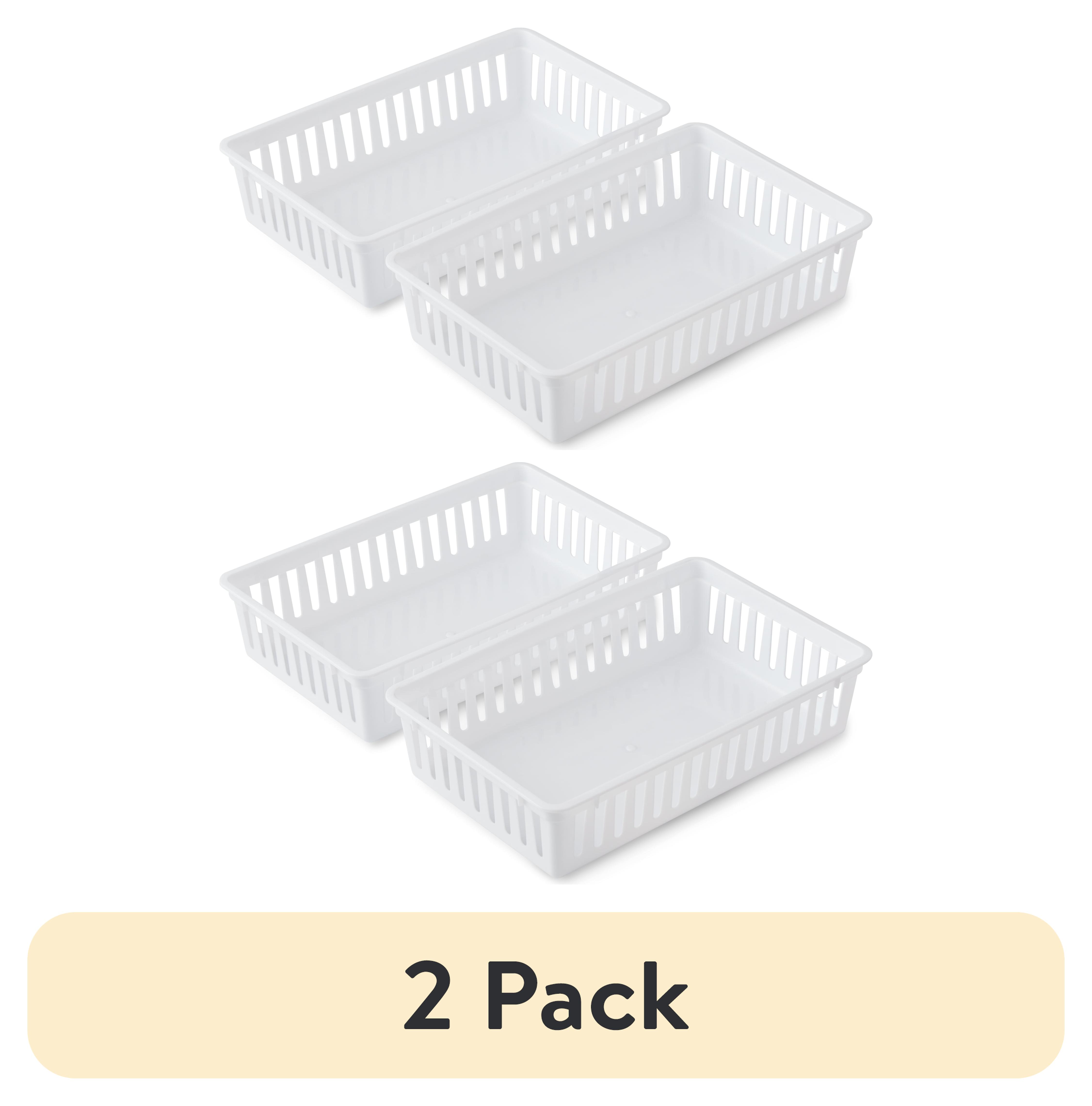 (2 pack) Mainstays 2-Pack Plastic Drawer Organizer Storage Bin Set, Mini Drawer Storage Containers for Kitchen Drawer, Desk Drawer and Bathroom Drawer Organization, Arctic White, 10.3" x 6.5" x 2.4"