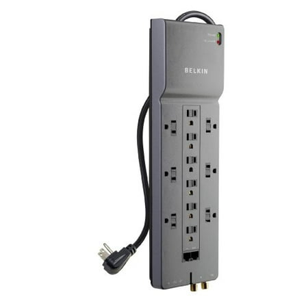 Belkin 12-Outlet Power Strip Surge Protector with 10-Foot Cord and Telephone, Ethernet, Coaxial Protection, BE112234-10