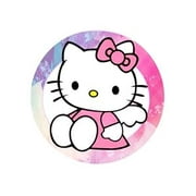 6" Round Pre-Cut Colorful Pink Hello Kitty Birthday Party Edible Image Cake Topper By TNCT