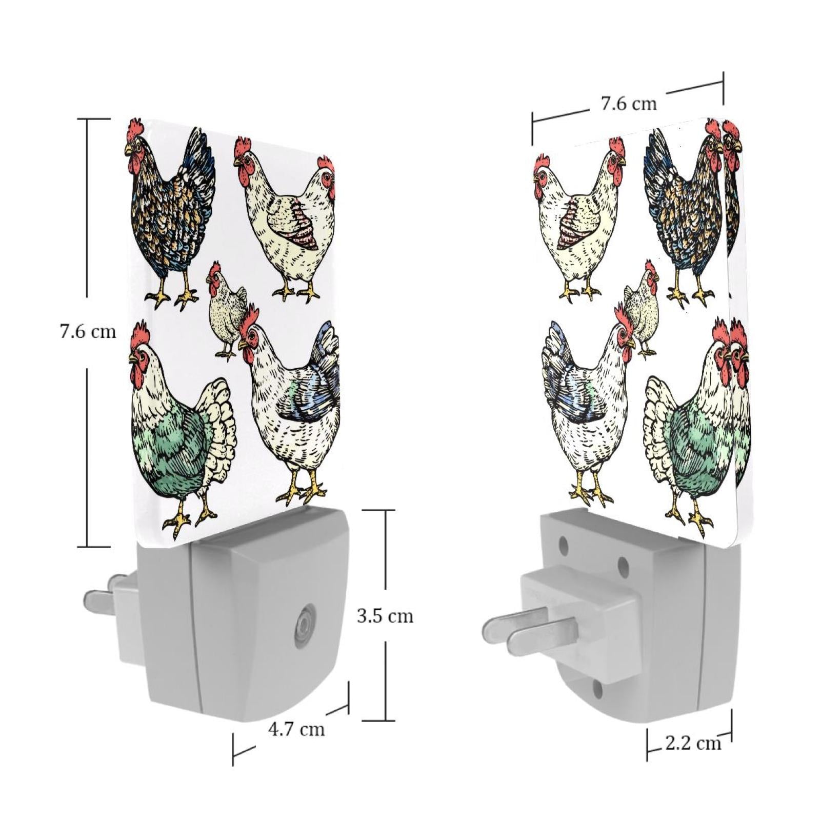 PhooArto Color Hens Patterns Plug in LED Night Light Auto Sensor Dusk to Dawn Decorative Night for Bedroom, Bathroom, Kitchen, Hallway, Stairs, Baby's Room, Energy Saving