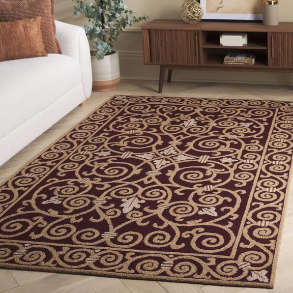 SAFAVIEH Chelsea Aragon Geometric Borders Wool Area Rug, Burgundy, 1'8" x 2'6"
