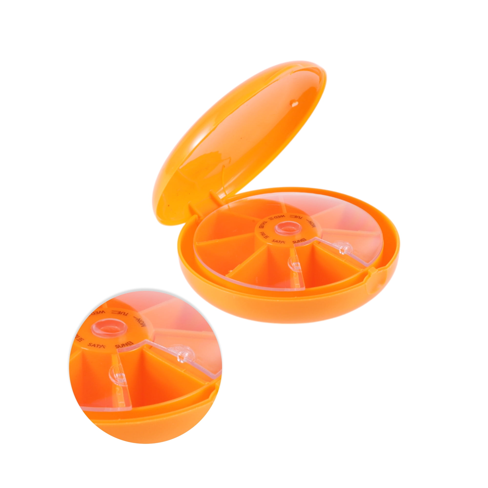 Unique Bargains Lightweight 7 Grids Circular Single Layer Pill Case Orange