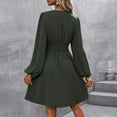 thumbnail image 4 of WTOBBY Women's Fashionable Solid Color V-Neck Long Sleeve Pleated Versatile Dress Lantern Sleeve Detail for Unique Style Flowy Pleats for Movement Wardrobe Essential,Army Green L, 4 of 8