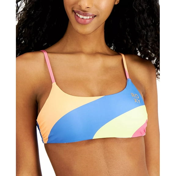 Roxy BRIGHT WHITE MULTI Juniors' Pop Surf Colorblocked Bikini Top, US X-Large