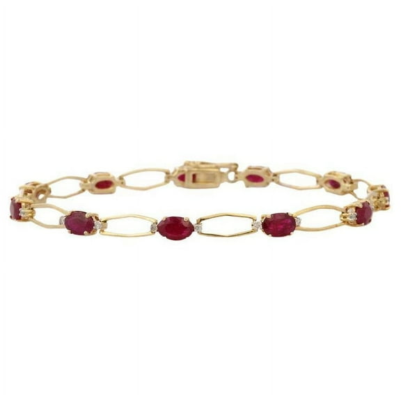 VRJewels Unique Deep Red Ruby Tennis Bracelet with Diamonds in 14kt Solid Yellow Gold July Birthstone Jewelry for Mom
