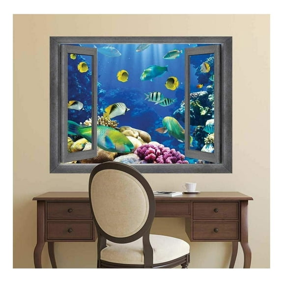 wall26 - Open Window Creative Wall Decor - Underwater World - Wall Mural, Removable Sticker, Home Decor - 24x32 inches