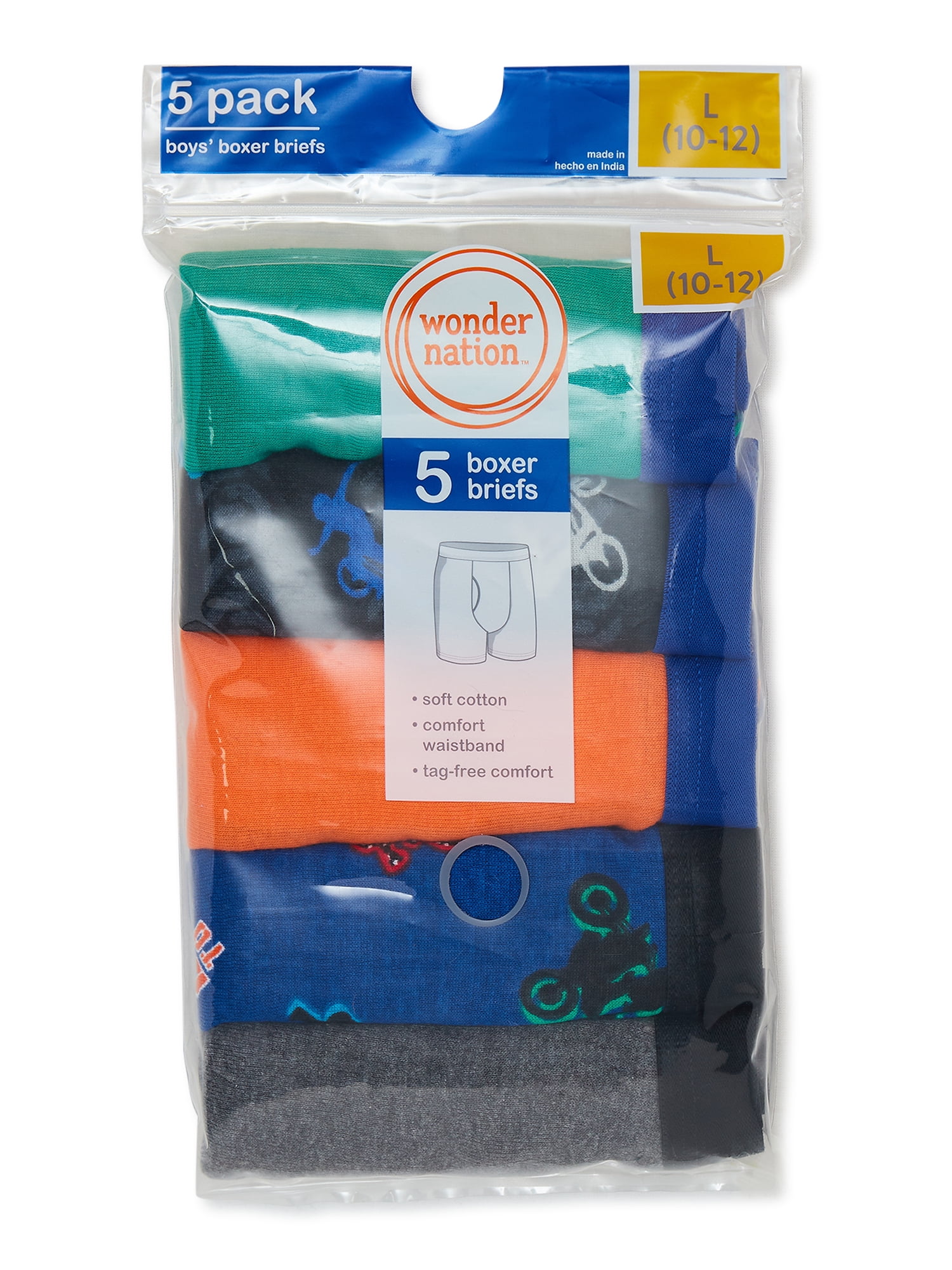 Wonder Nation Boys Cotton Boxer Brief Underwear, 5-Pack, Sizes S-XL