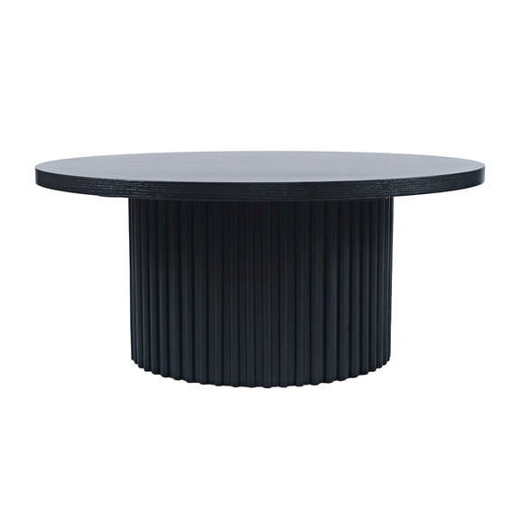 Jofran 40" Round Mid-Century Fluted Pedestal Base Coffee Table with Caster Wheels