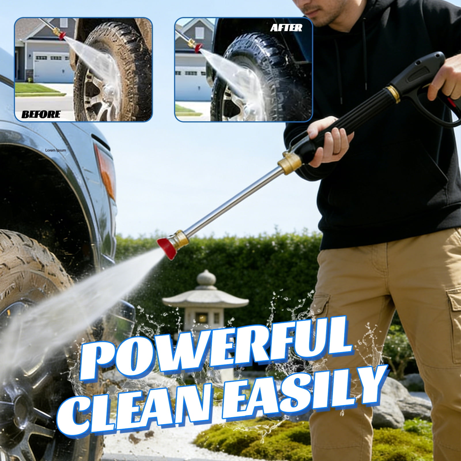 Jet Nozzle Power Washer for Garden Hose, 3 High-Pressure Nozzles, 2026 New High Pressure Water Jet for Patio Garden Outdoor Cleaning