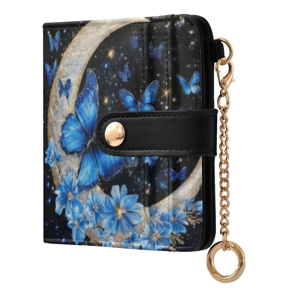 Qxltty Moon with Butterflies Ladies Wallet Rfid Slim Thin Compact Credit Card Women Wallet Zipper Coin Pocket and ID Window for Female Gifts