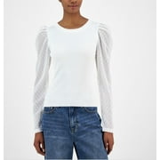 Madden Girl Juniors' Ribbed Clip-Dot Sleeve Sweater - Bright White - XLUS