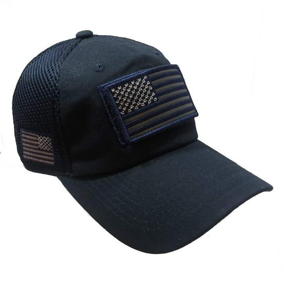 US Flag Detachable Patch Micro Soft Mesh Baseball Hat Cap (Navy Blue)