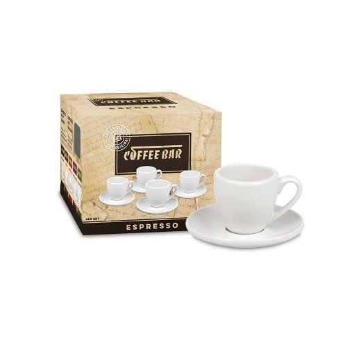Konitz Coffee Bar Espresso Cups and Saucers, 2Ounce, White, Set of 4