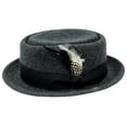 thumbnail image 2 of Different Touch Men's Round Top Short Brim Pork Pie Charcoal Fedora Hats W/Feather, 2 of 4
