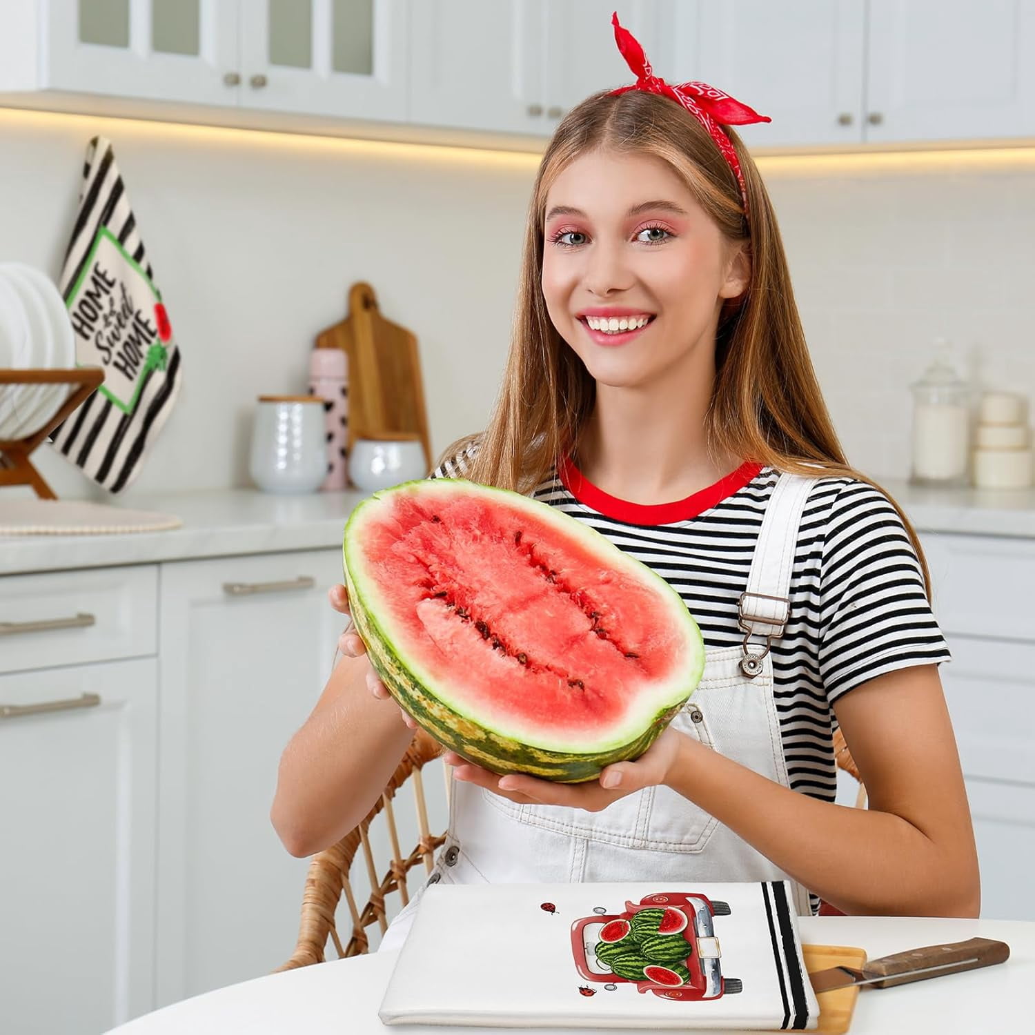 6 Pcs Summer Kitchen Towels 24 x 16 Inch Farmhouse Watermelon Hand Bath Dishtowels Absorbent Watermelon Tea Towel for Holiday Kitchen Bathroom Decor Gifts