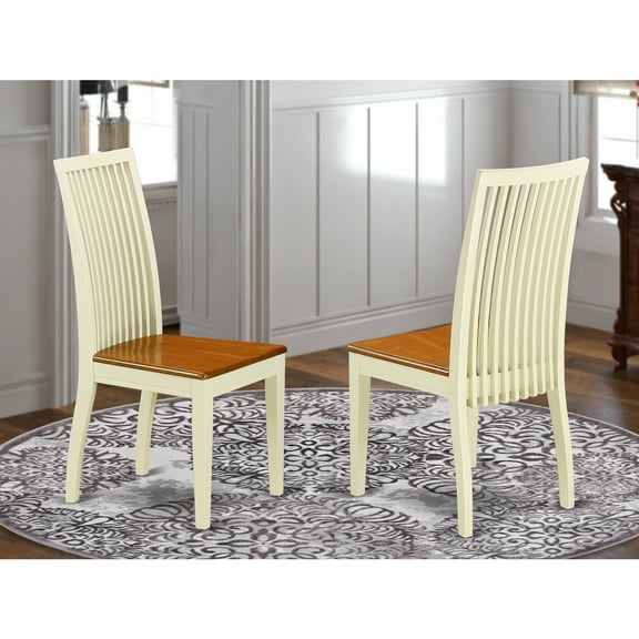Coastal Dining Chair - Slatted Back, Buttermilk Cherry Finish - Kitchen Accent Chair - Easy Care Wood Seat