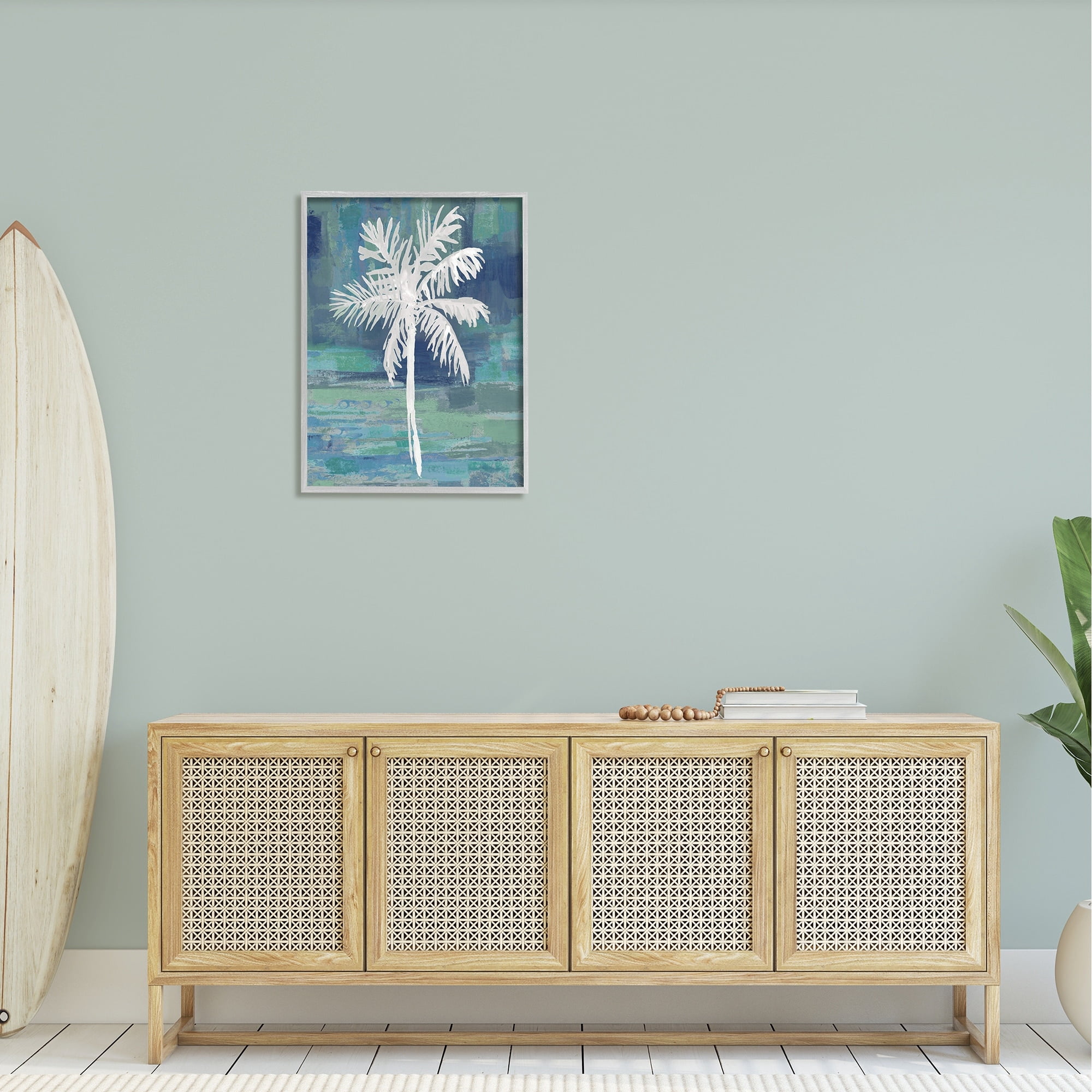 Stupell Industries White Palm Tree Leaves Abstract Green Background Framed Wall Art, 24 x 30, Design by Kristen Dew