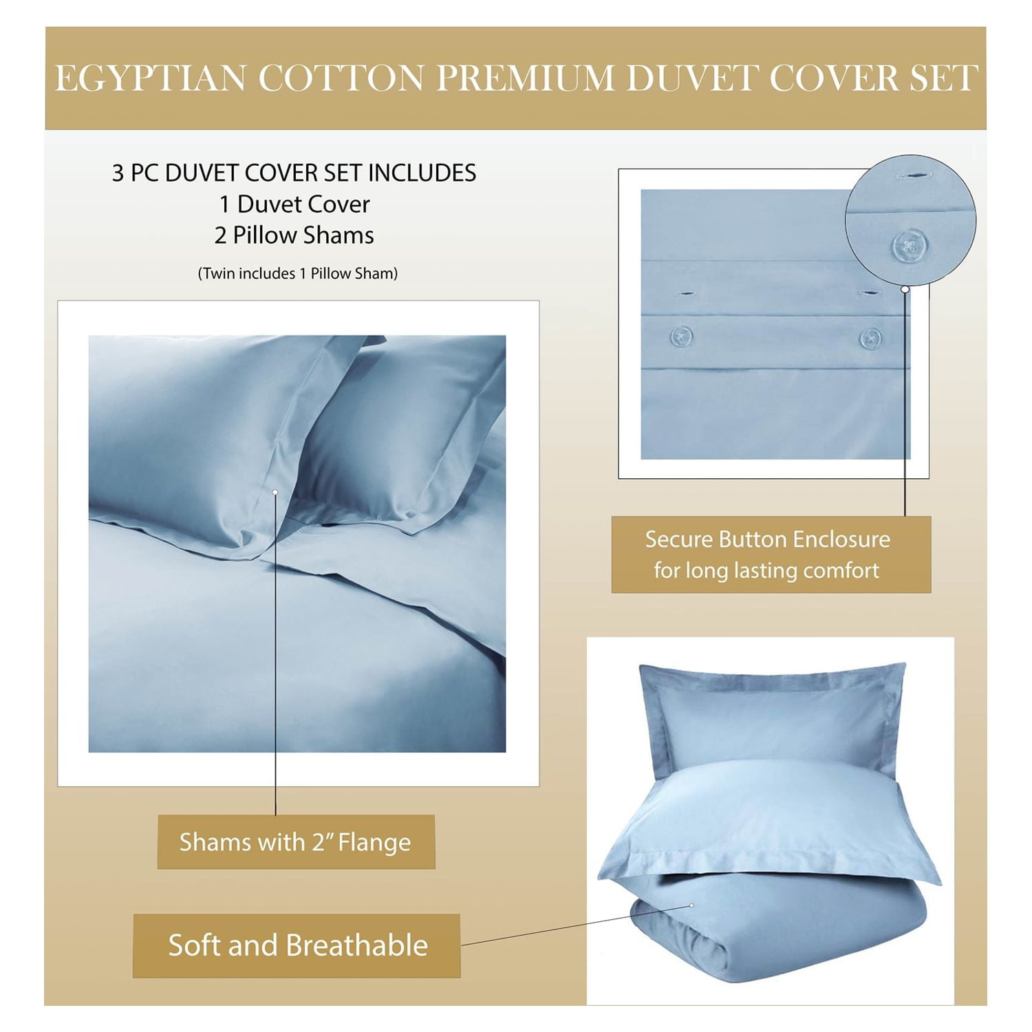 Superior Egyptian Cotton Duvet Cover Set, King/ Cal King, Grey