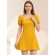 thumbnail image 3 of Vestidos Elegantes De Cuello Cuadrado Para Mujer Vestido Corto De Una Línea De Manga Abullonada De Algodón De Color Sólido Amarillo L, 3 of 6