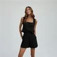 thumbnail image 6 of Lumtrix Linen Short Sets For Women 2 Piece Square Neck Sleeveless Tops And Shorts Matching Set Boho Summer Travel Vacation Outfits Black 2XL, 6 of 7