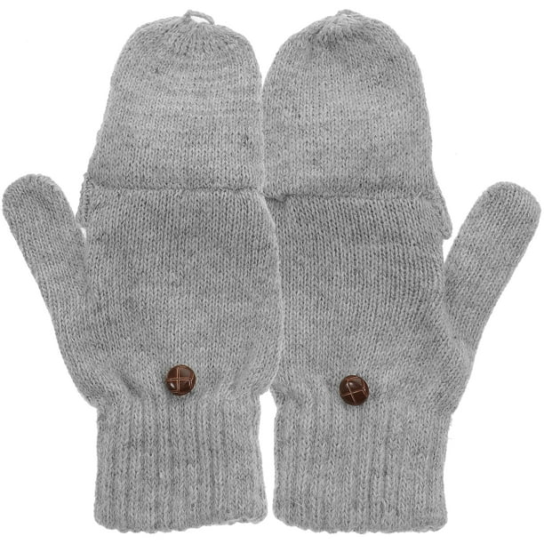 Guantes de lana de punto para mujer, cálidos y convertibles, sin dedos, con funda para manoplas (gris)