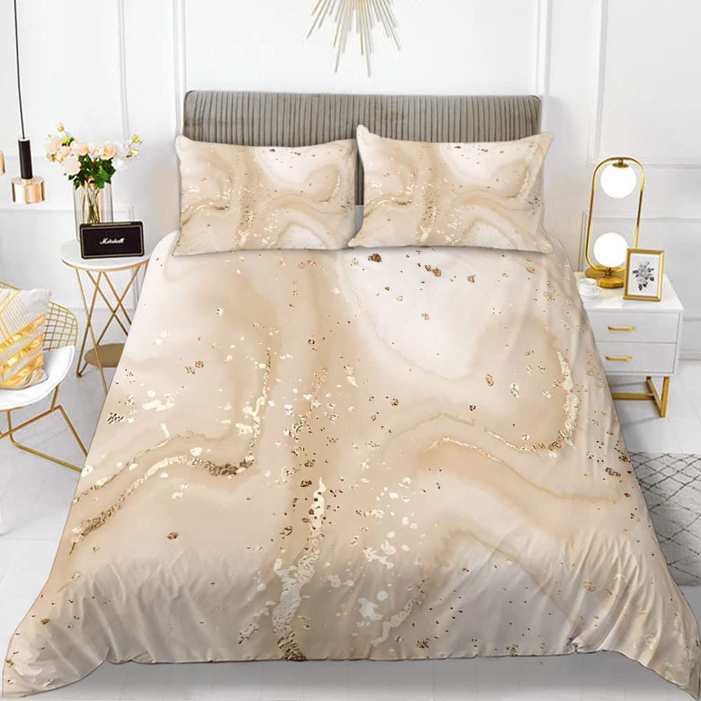 2 Pieces Champagne Marble Bedding Set Marbling Twin Duvet Cover for