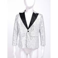thumbnail image 3 of TTAO Kids Boys Sequins Lapel Blazer Tuxedo Suit Jacket Coat Wedding Birthday Party Formal Suit with Hat Set Silver 10, 3 of 7