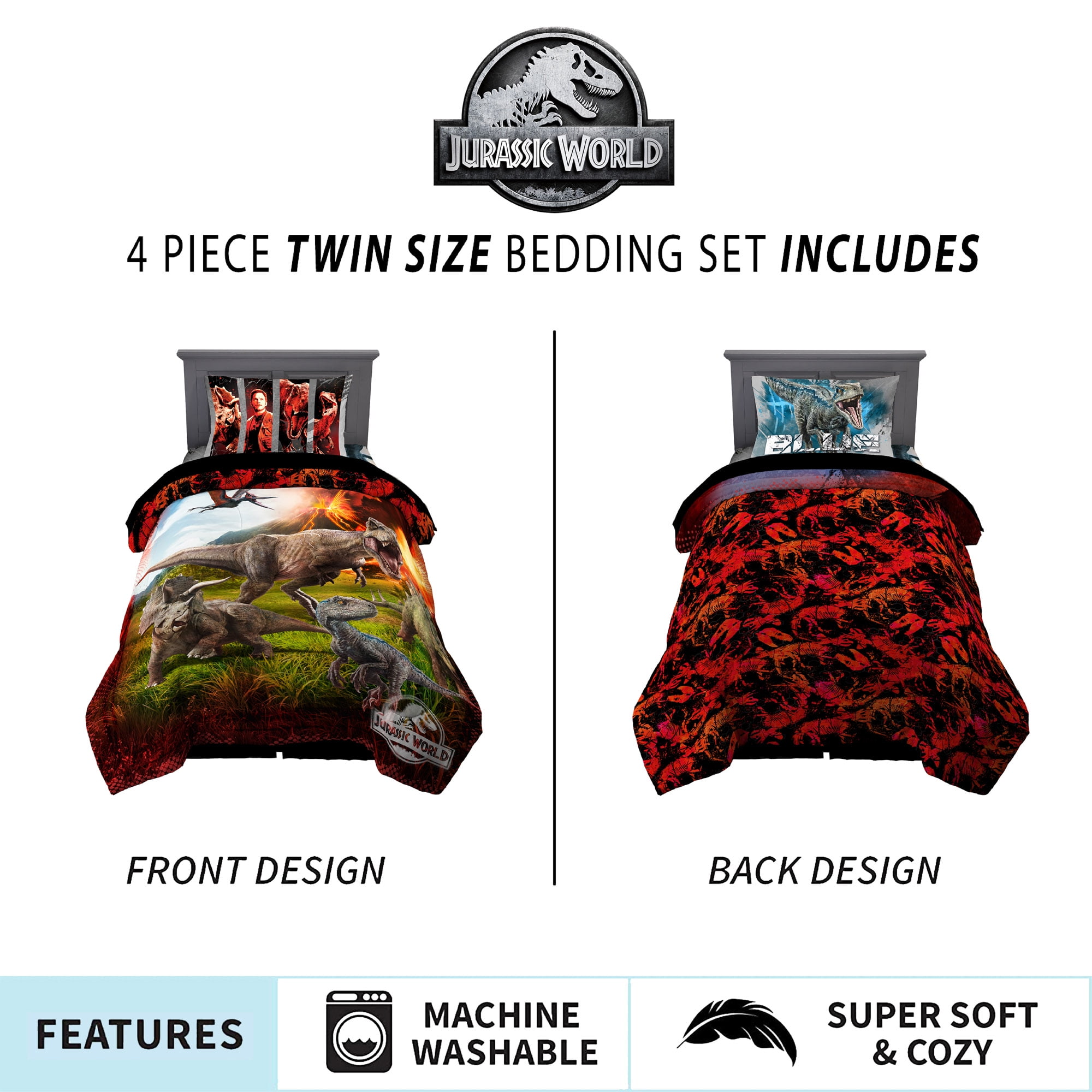 Franco Universal Jurassic World 2 Eruption 2pc Kids Bedding Twin/Full Comforter with Sham 
