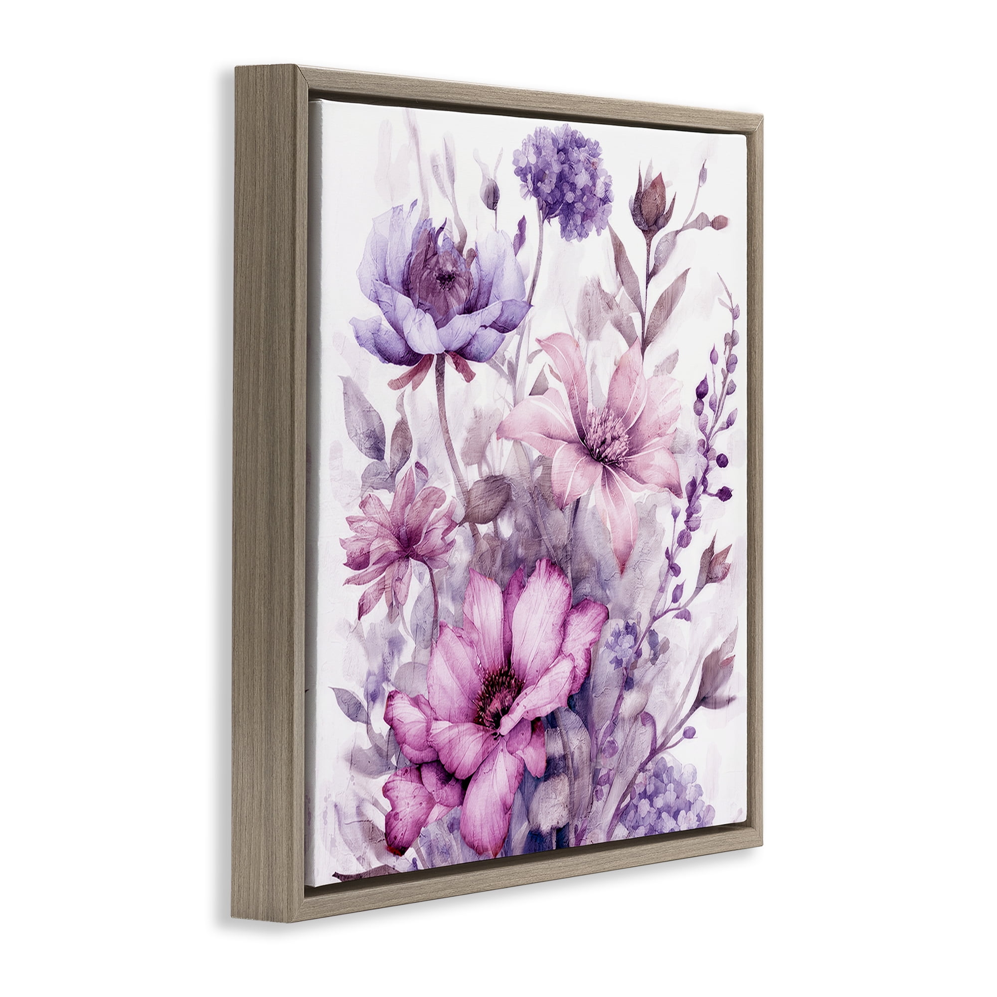 Stupell Industries Purple & Blush Florals Brown Framed Floater Canvas Wall Art, design by Kim Allen
