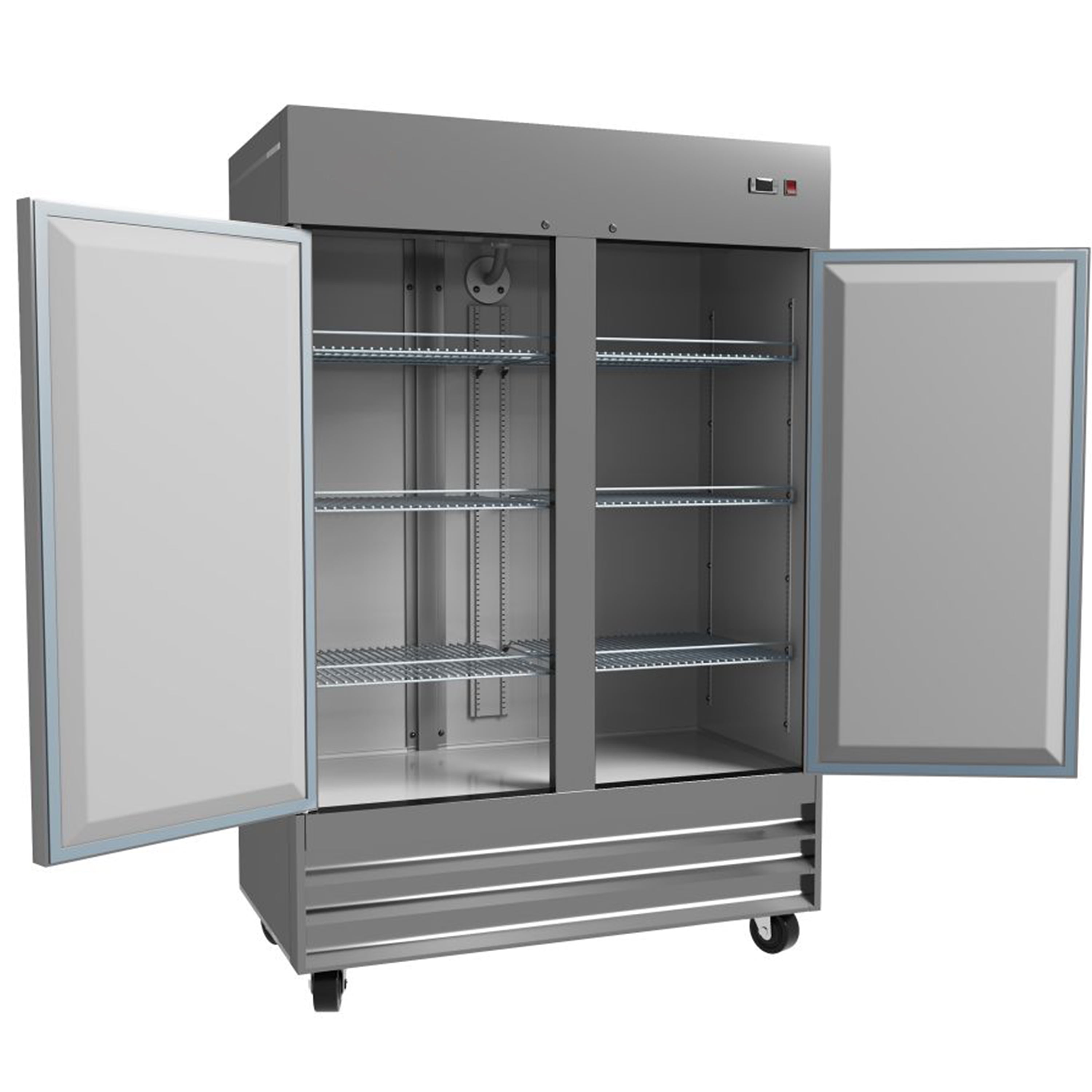 54 in. Reach-In Refrigerator, 2 Solid Doors, 49 Cu. Ft. Stainless Steel, 2 section, NSF Certified
