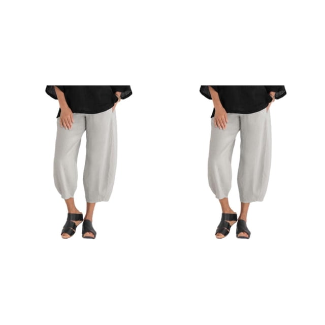 Minnieouse Pantalones transpirables de algodón y lino con cintura elástica para informal, pantalones holgados para mujer, camisetas anchas sin gris XXL,1 2piezas